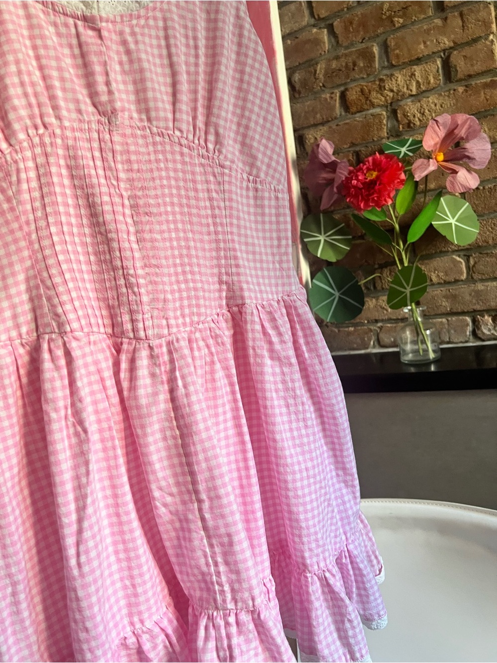 LoveShackFancy Gingham Ceronne Mini Dress in SunKissed Rose - Picture 13 of 14
